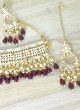 Gold And Purple Choker Necklace With Maang Tikka